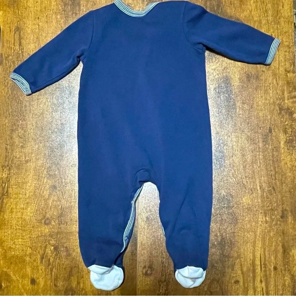 Little Me 6 M Baby Boy Navy Blue Sports- Themed Onesie Footed Cotton Sleeper